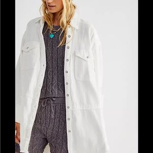 We the Free white LA zip cotton denim shacket shirt jacket